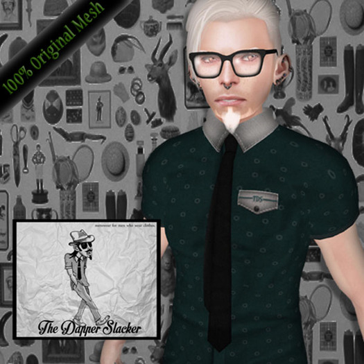 [The Dapper Slacker] Short sleeve shirt/w tie (auqa)