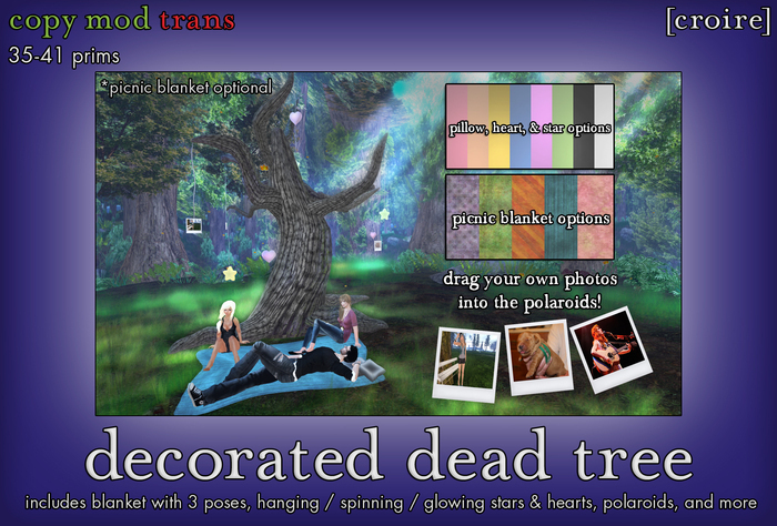 [croire] Decorated Dead Tree (Customizable colors, polaroids to add your own picture, poses) Grunge, dark, goth decor