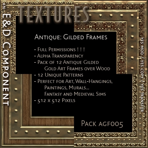 [AGF003] 12 Antique Gold/Wood Gilded Picture Frames from E&D ENGINEERING