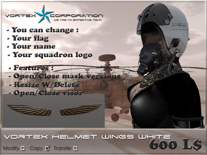 Vortex Pilot helmet - wings DEMO
