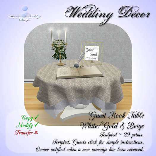 Guest Book Table [White/Gold & Beige] [Boxed]