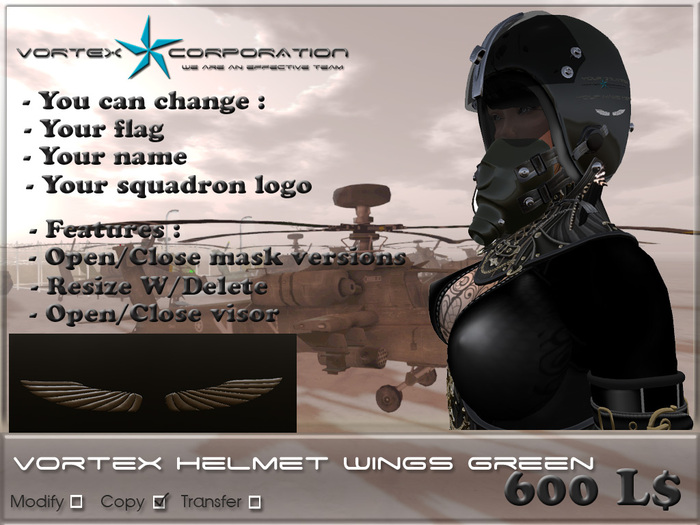 Vortex Pilot helmet - wings DEMO