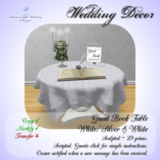 Guest Book Table [White/Silver] [Boxed]