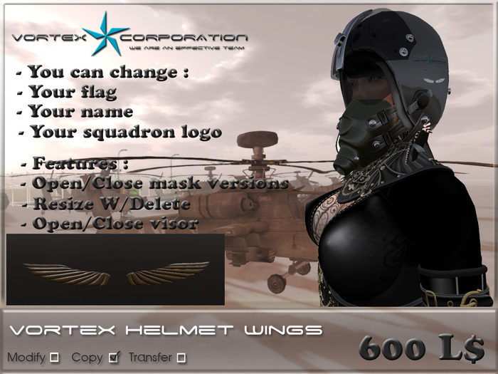 Vortex Pilot helmet - wings DEMO