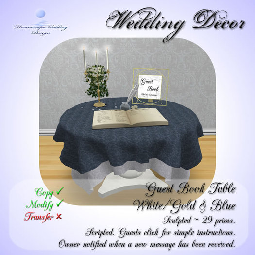 Guest Book Table [White/Gold & Blue] [Boxed]