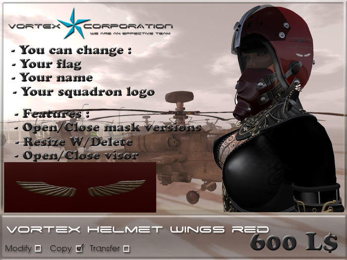 Vortex Pilot helmet - wings red