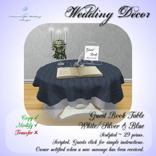 Guest Book Table [White/Silver & Blue] [Boxed] 