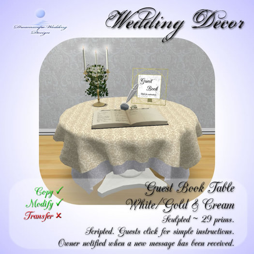 Guest Book Table [White/Gold & Cream] [Boxed]
