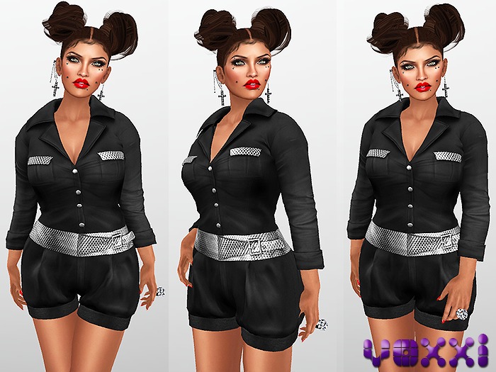 .::voxxi::. [Cruz] Belted Romper Black / Silver