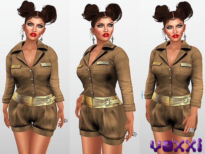 .::voxxi::. [Cruz] Belted Romper Brown / Gold