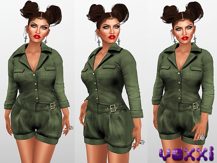.::voxxi::. [Cruz] Belted Romper Camo Green