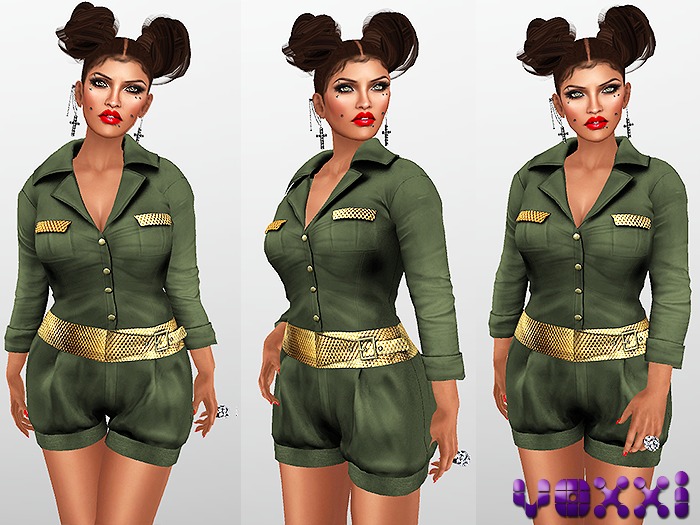 .::voxxi::. [Cruz] Belted Romper Camo Green / Gold