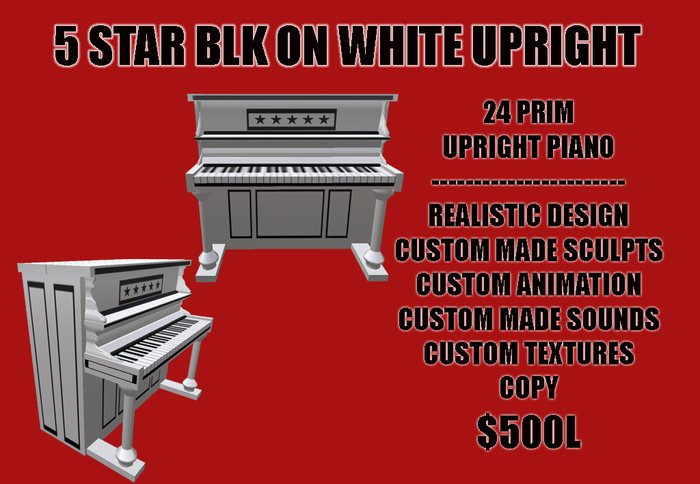 Playable Upright Piano 5 star white