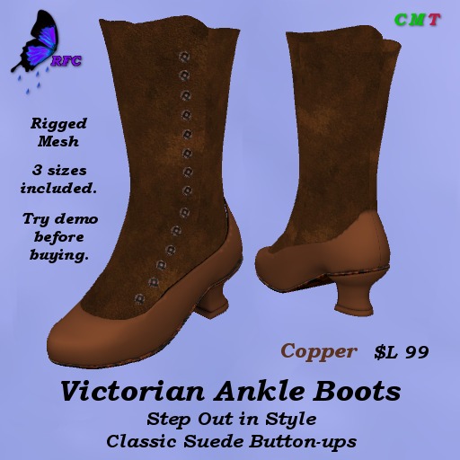 Victorian Ankle Boots-Copper Suede
