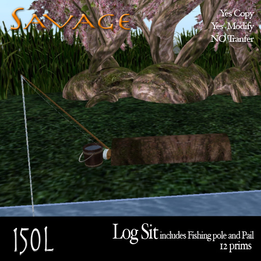 Log Sit - Fishing Pole and Pail