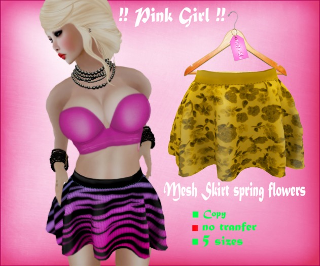 !! Pink Girl-Mesh Skirt spring flowers Yellow