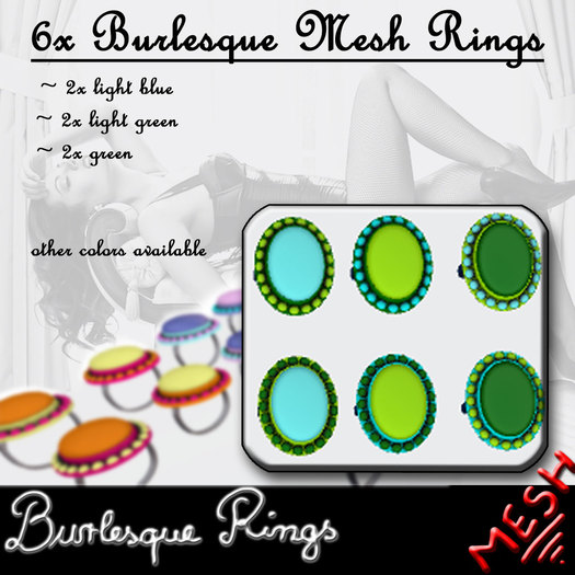 .: MB :. Burlesque MESH Ring Set "Green" [ 6 Rings ]