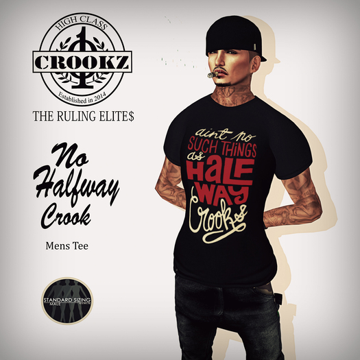 {CrookZ}-No Halfway CrooK Blk Tee Bagged