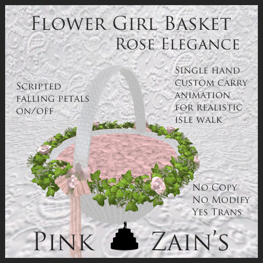 Second Life Marketplace Rose Elegance Flower Girl Basket Pink [Boxed]
