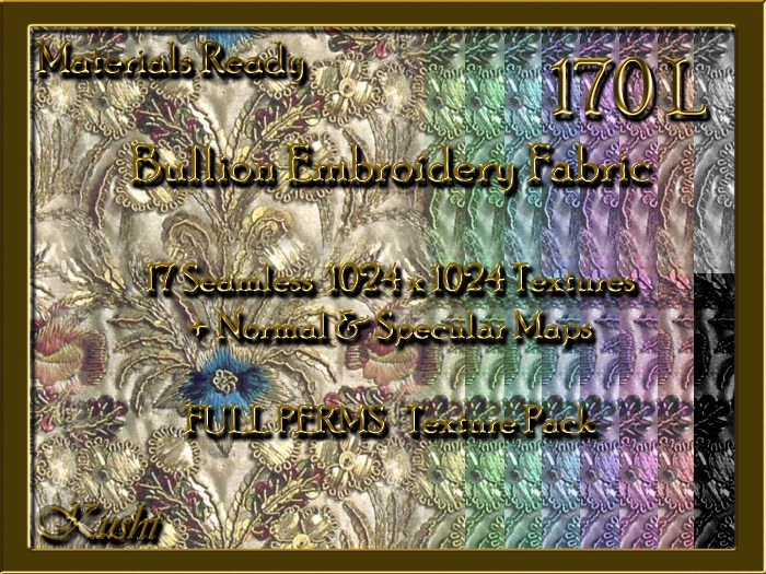 Second Life Marketplace - *Kushi* Bullion Embroidery Fabric Seamless ...