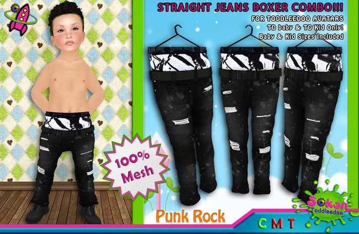 [SKTD] Toddleedoo Punk Rocker Straight Jeans Boxer Combo Mesh