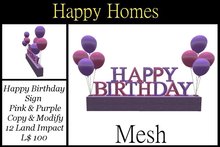H.Homes ~ Mesh Happy Birthday Balloon Sign ~ Pink and Purple