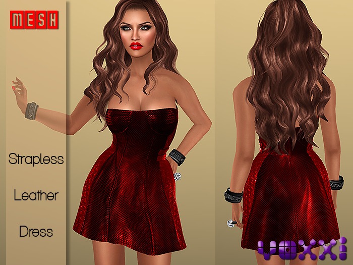 .::voxxi::. [Roxette] Strapless Leather Dress Red