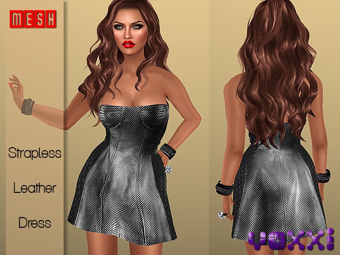 .::voxxi::. [Roxette] Strapless Leather Dress  Black Silver