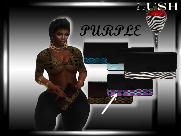 **LUSH** Blk clutch with purple circles