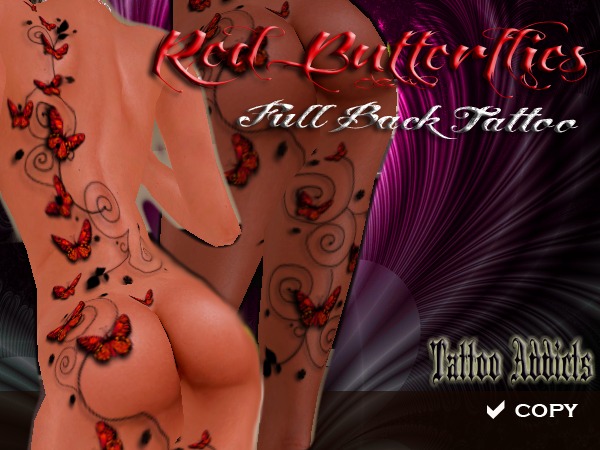 Red Butterflies Full Back Tattoo