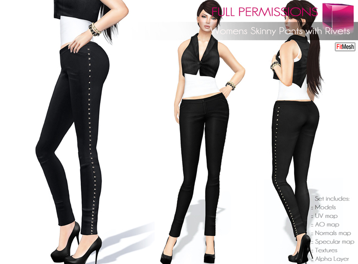 FULL PERM CLASSIC RIGGED MESH and FITMESH Women's Female Ladies Skinny Black Pants Leggings with Rivets