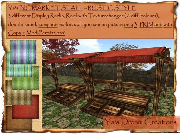 *Ya's* Big Market Stall -Rustic Style- 3 Prim / Copy+Mod