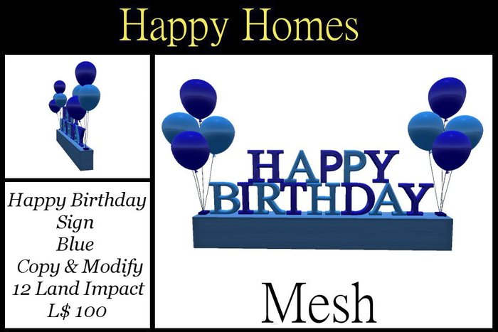 H.Homes ~ Mesh Happy Birthday Balloon Sign ~ Blue