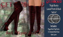 [Get Frocked] Mesh Thigh Boots Laced - Red