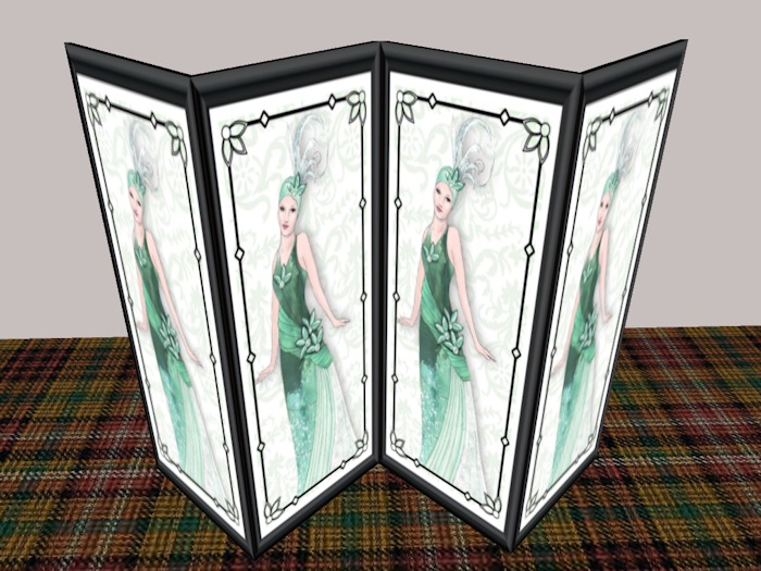 Art Deco Lady 2 Green Stained Glass Privacy Screen