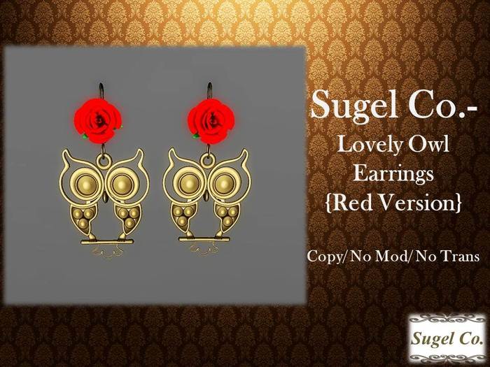 Sugel Co.- Lovely Owl Earrings- Red Version