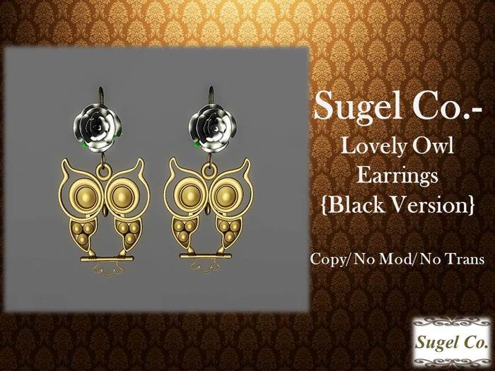 Sugel Co.- Lovely Owl Earrings- Black Version