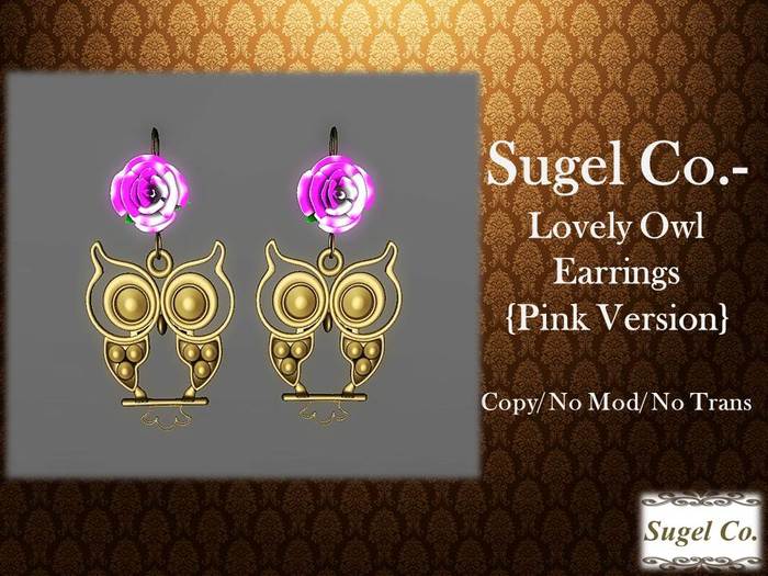 Sugel Co.- Lovely Owl Earrings- Pink Version