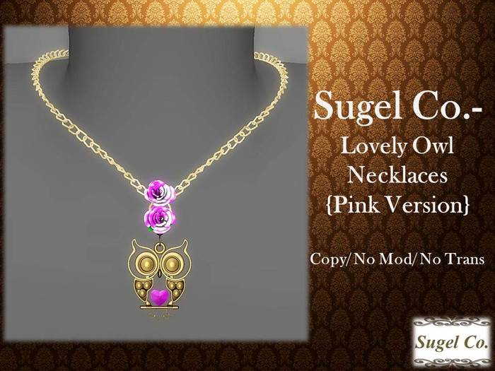 Sugel Co.- Lovely Owl Necklaces- Pink Version