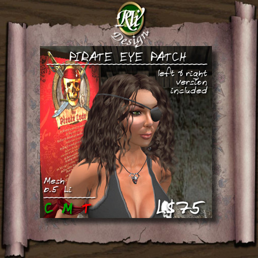 ** Pirate eye-patch (boxed) - Mesh unisex pirate's accessory - Updated
