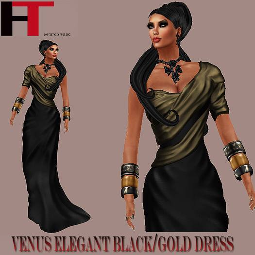 (H-T) VENUS ELEGANT  BLACK/GOLD DRESS