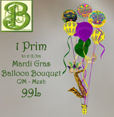 Mardi Gras Balloon Bouquet w Masks & Sax, 1 Prim Mesh 