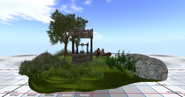 Small garden with well & wood bench ( Box )