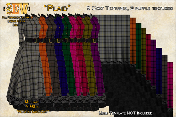 [SEW] Full Permission Textures for MI86814 Victorian Long Coat- Plaid