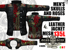 Mesh Head - Men's Skulls & Roses Leather Jacket - 4 Sizes
