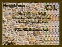 !Kushi! 6 Mixed Stone Wall Seamless1024x1024 Materials Ready Full Perm Textures