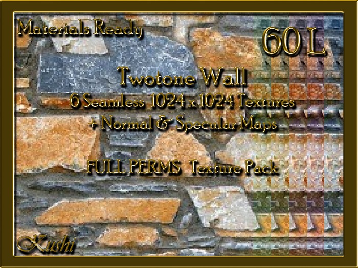 !Kushi! 6 Twotone Wall Seamless1024x1024 Materials Ready Full Perm Textures