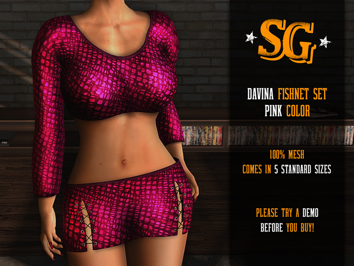 *SG* Davina Fishnet Set - Pink