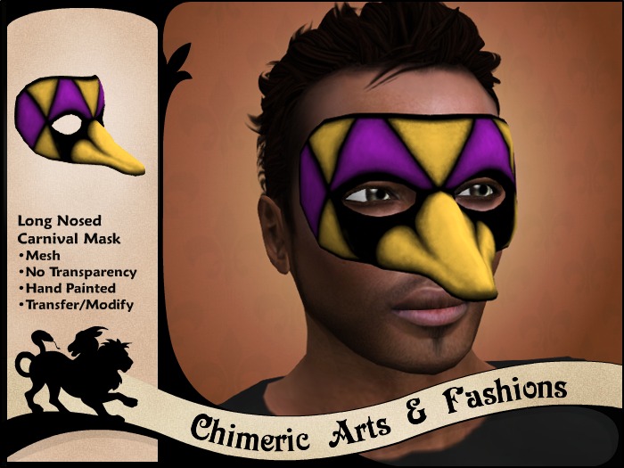 Long Nose Carnival Mask (Purple & Yellow)