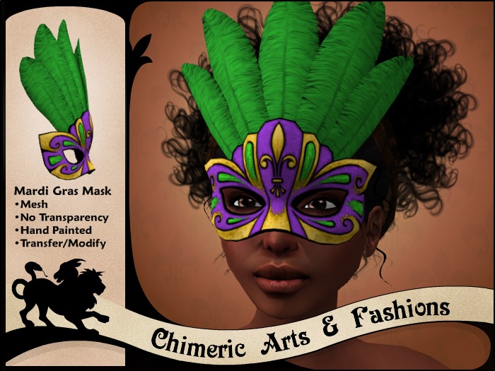 ~Chimeric Fashions~ Feathered Mardi Gras Mask (Purple & Gold)